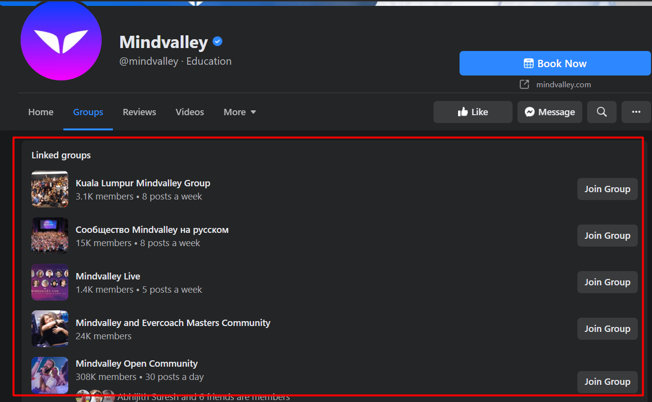 Группы MindValley в Facebook