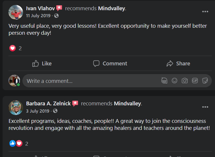 Обзоры MindValley в Facebook