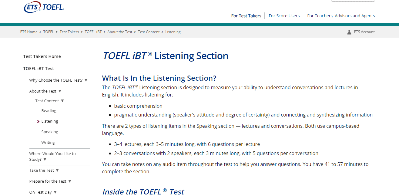 Listenig Sectionp- How long is toefl test