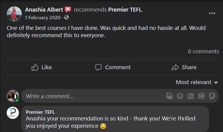 Premier TEFL Real User Review 3