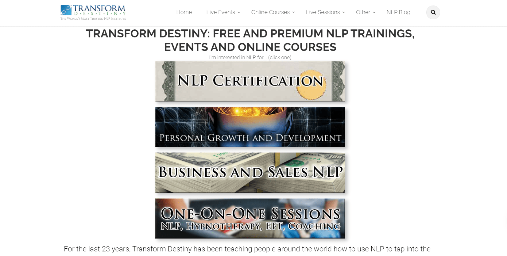 Best Best NLP Training Courses - Transform Destiny