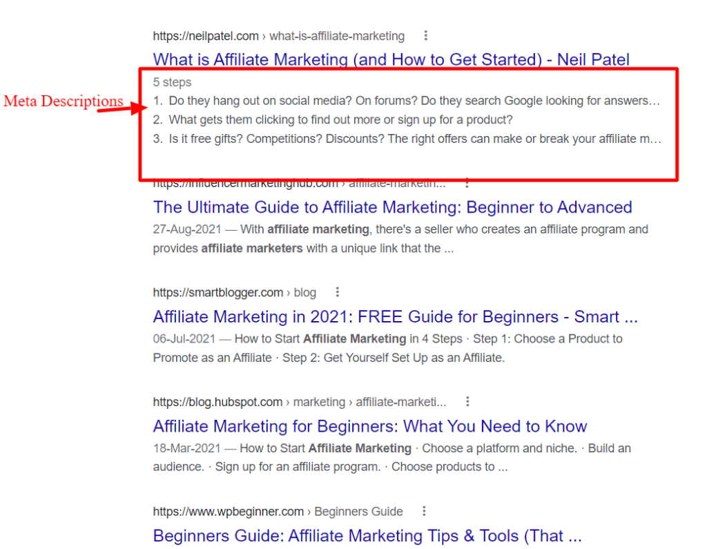 Meta descriptions in SEO blog posts