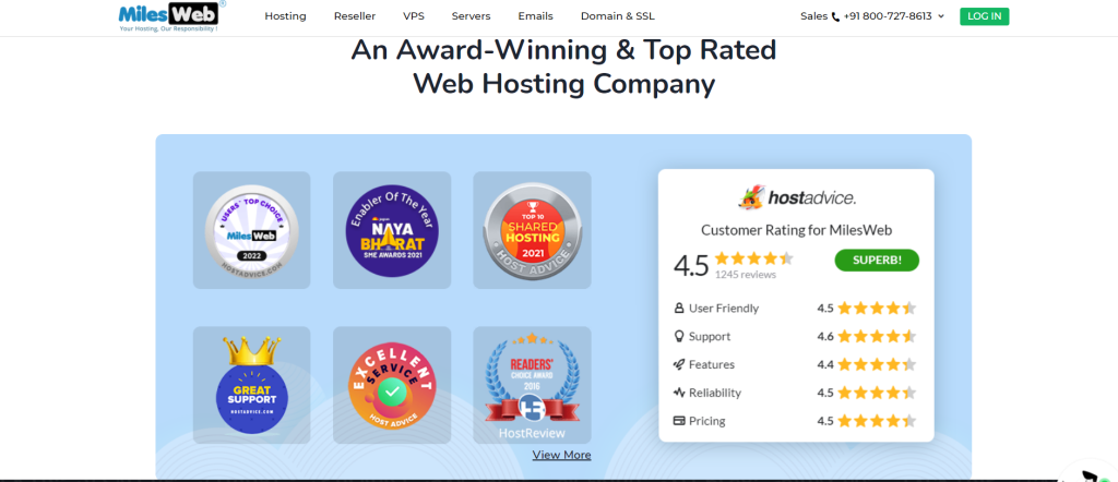 Milesweb hosting awards