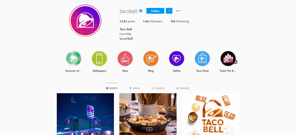 Taco Bell instagram- how to use hashtags on Instagram business
