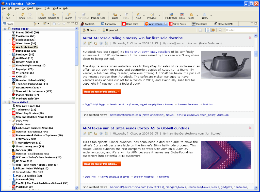 using RSS feed reader