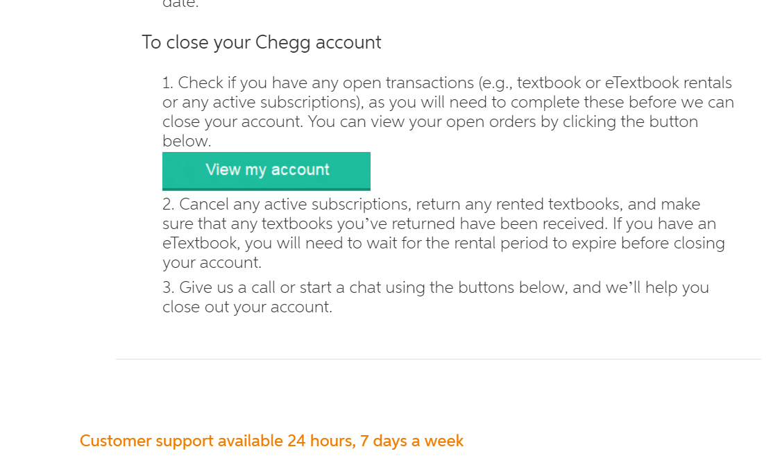 chegg account deletion activity