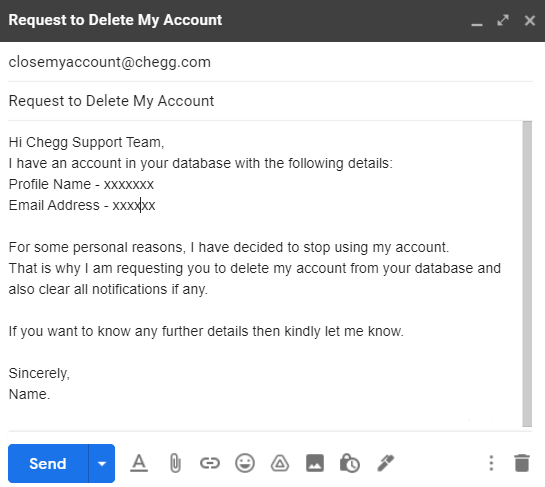 chegg account deletion requestby email