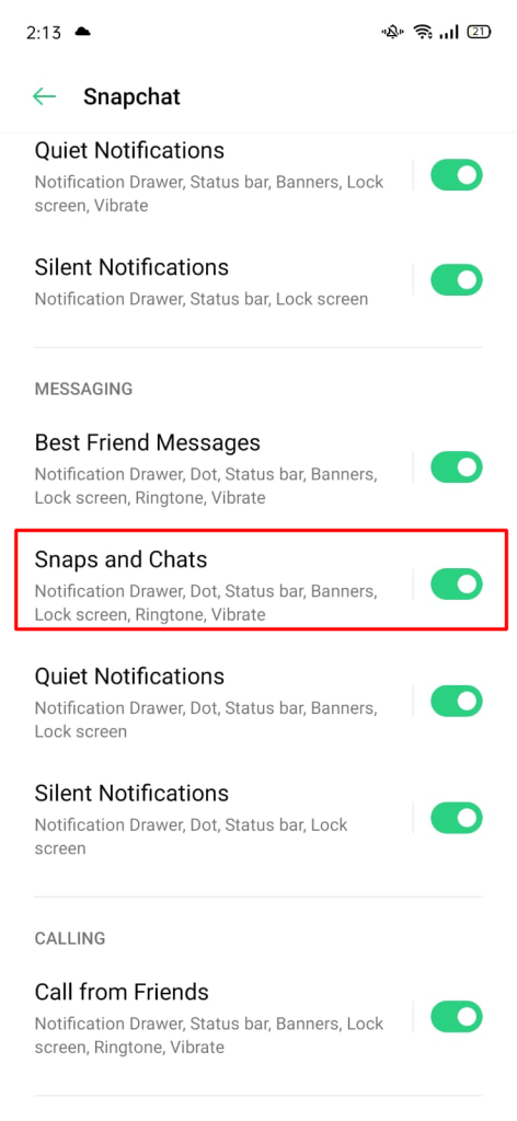 enabling notification sound in snapchat