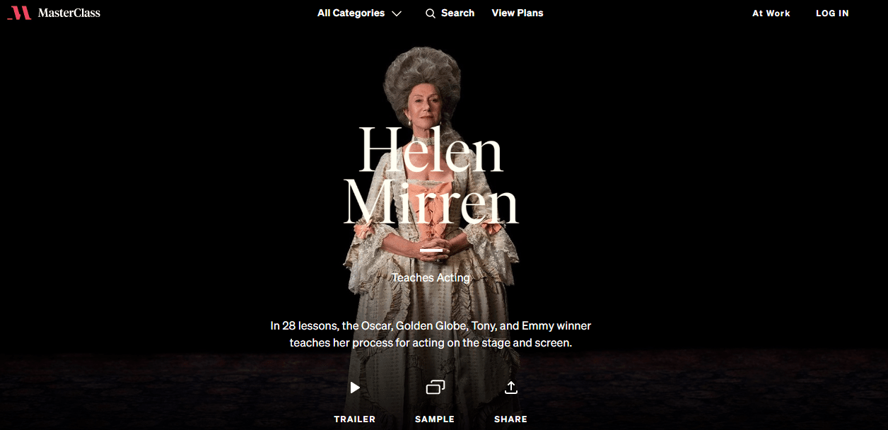 Bästa online skådespelarkurser - Helen Mirren Masterclass Review