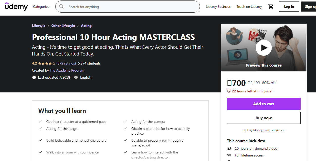 Revisión de la clase magistral de actuación de Udemy