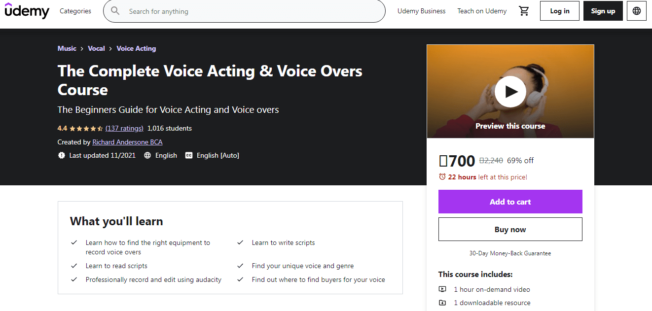 Voice acting at voice overs course