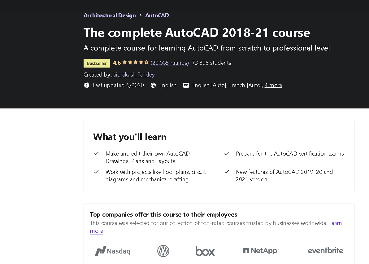 best online AutoCAD classes udemy