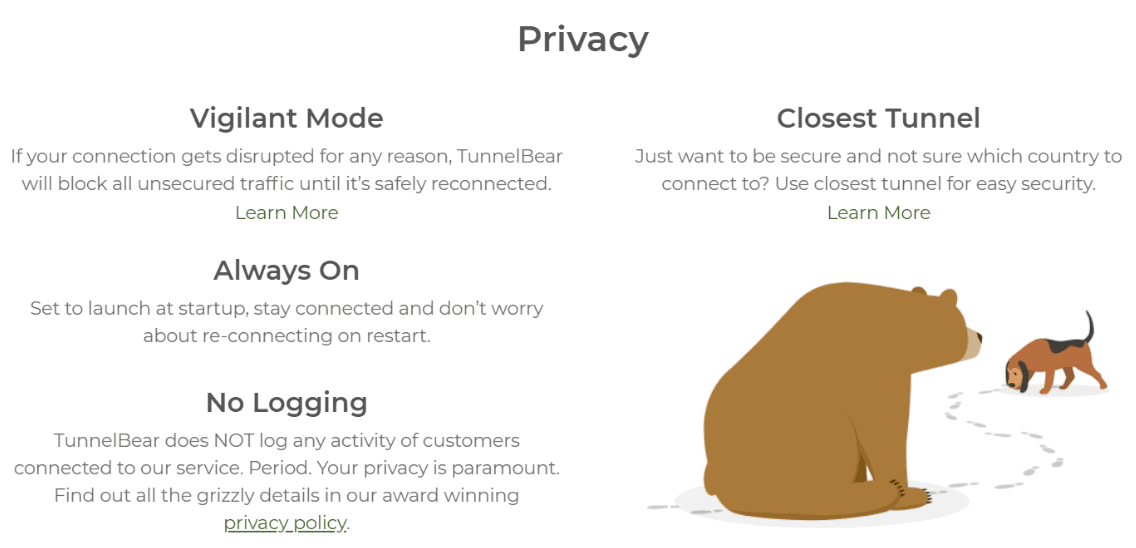 TunnelBear Privacy