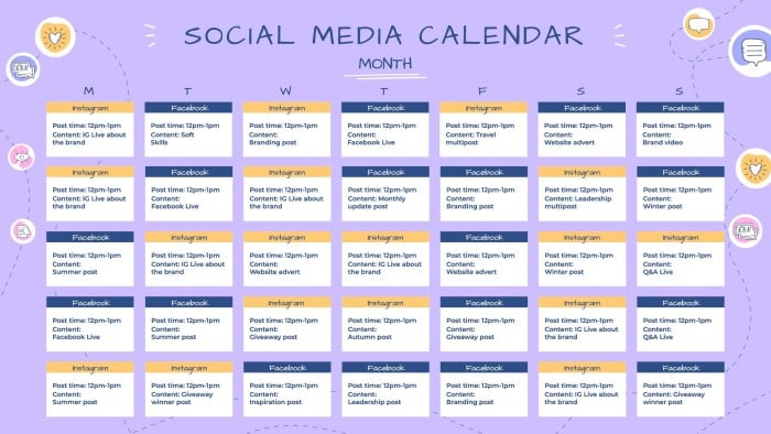 calendario editoriale dei social media