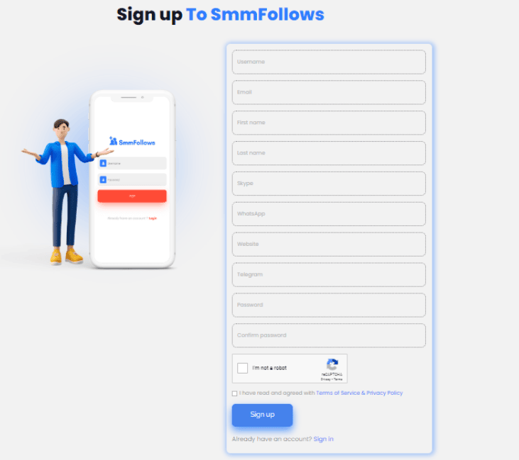 Click on the sign-up icon