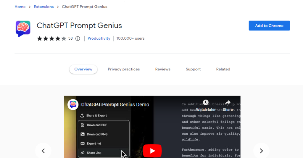 chatgpt prompt genius- chrome homepage