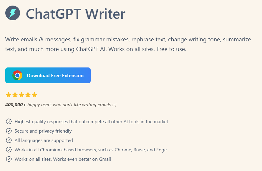 chatgpt writer homepage