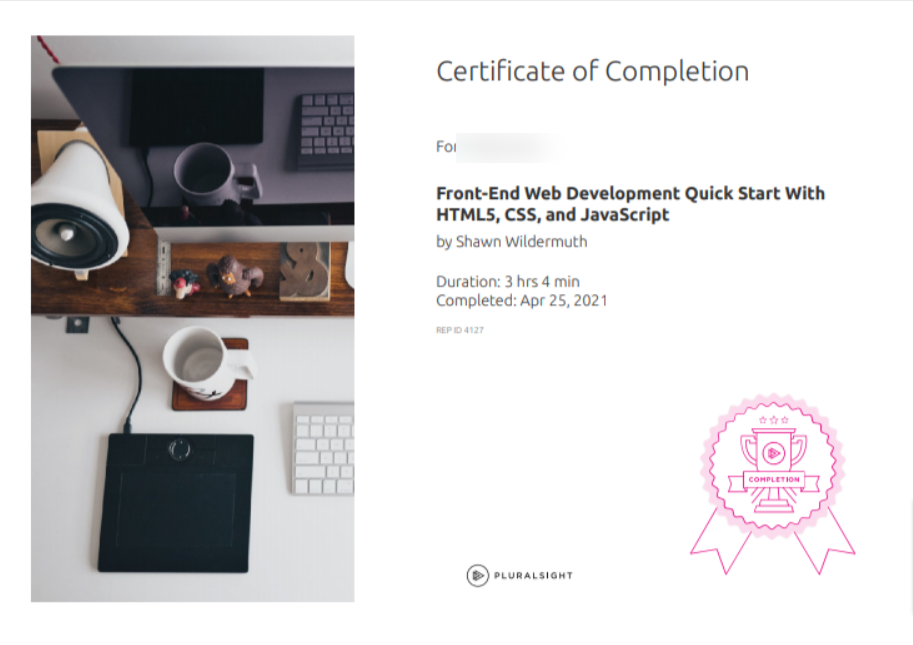 Pluralsight Certificate of Completion