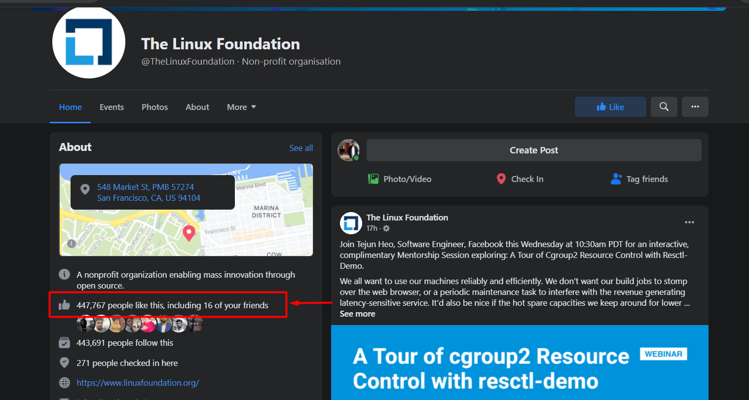 Linux Foundation auf Facebook