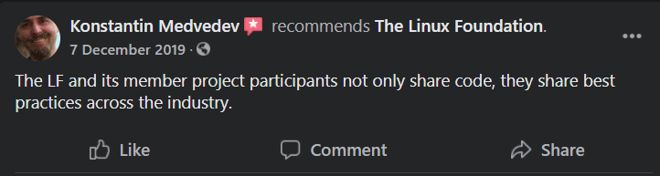 Recensione su Facebook per la formazione della Linux Foundation