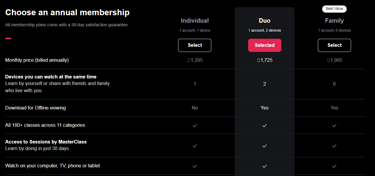 MasterClass Pricing