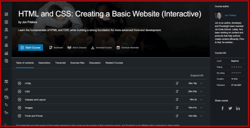 Pluralsight interface and dashboard