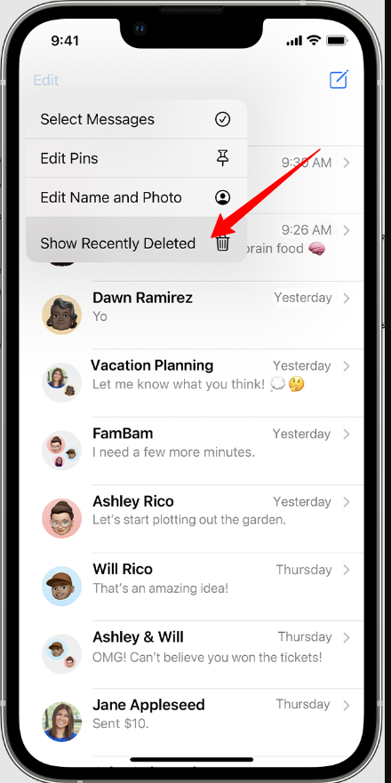 View recently deleted messages on iPhone