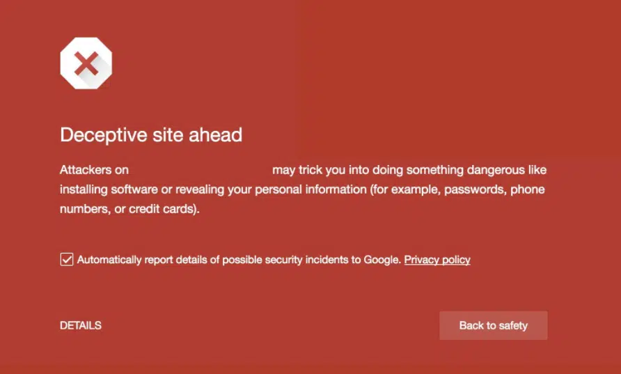 Deceptive Site Warning