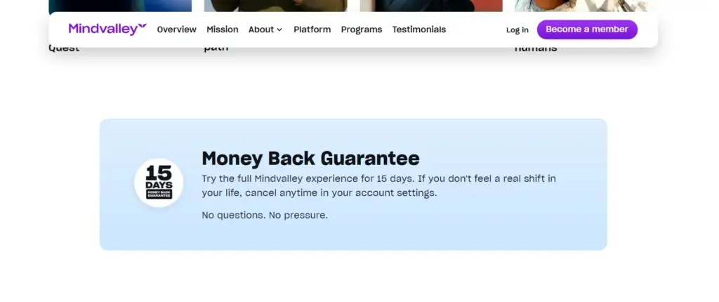 Mindvalley Moneyback guarantee