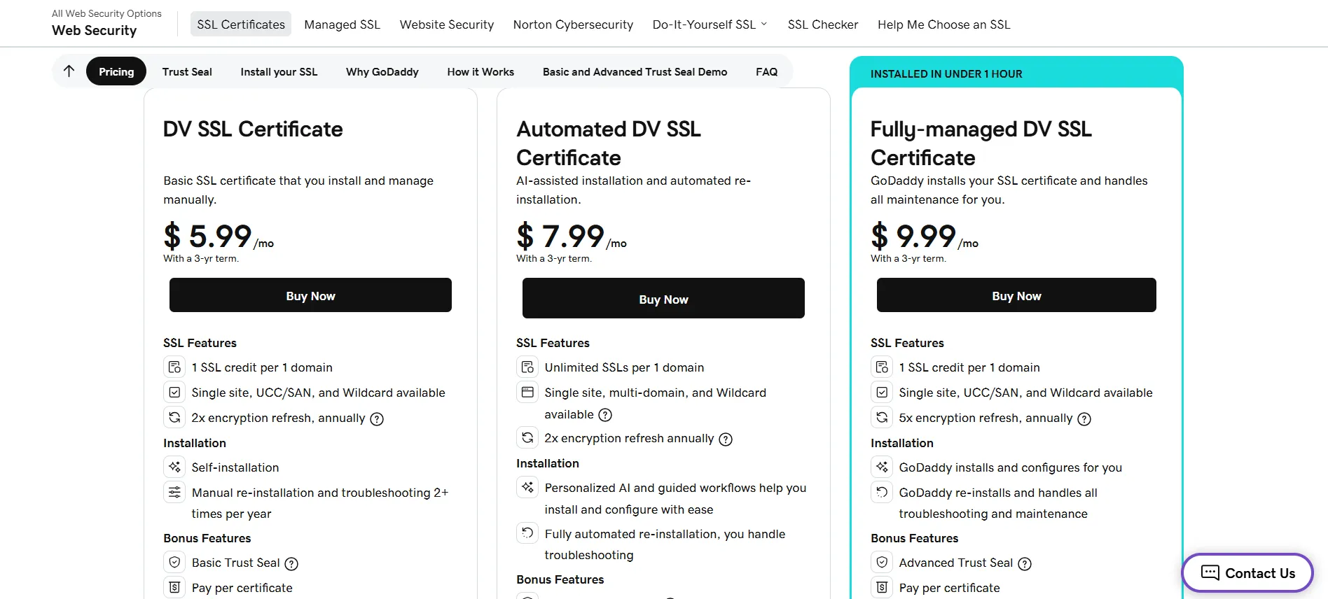 Godaddy SSL pricing