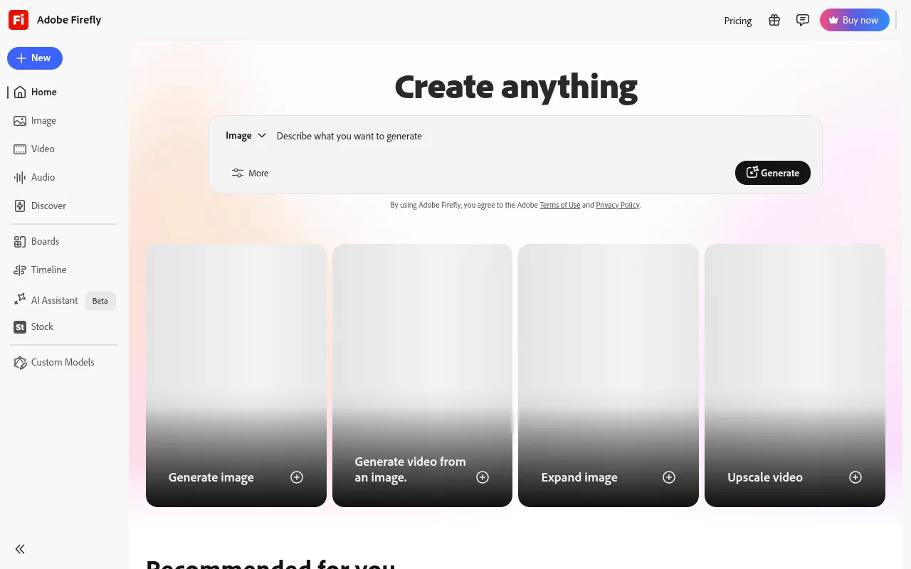 Adobe Firefly official website, a free AI image app