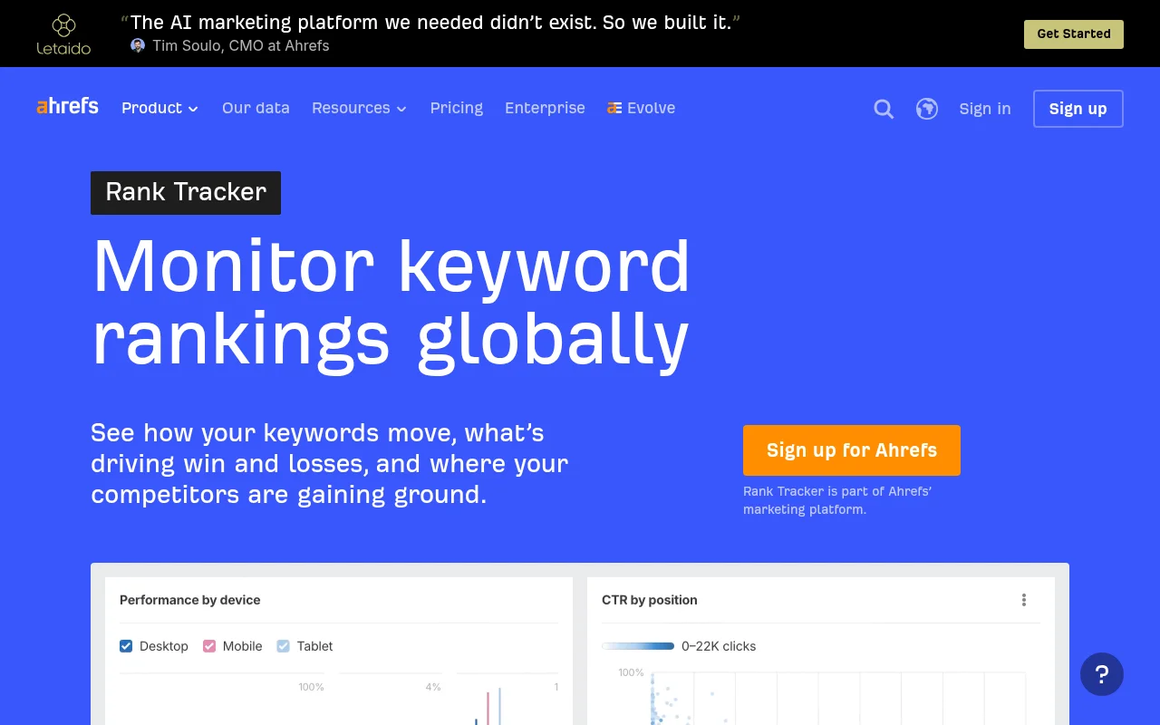 Ahrefs Rank Tracker official page
