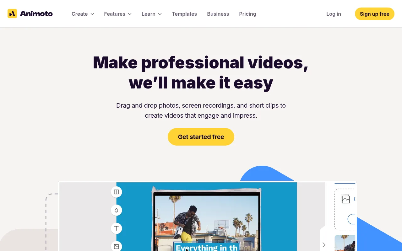 Animoto official homepage, an online video maker