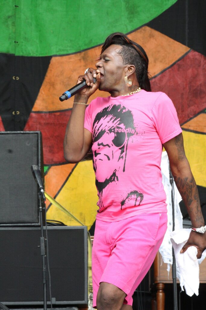 Big Freedia on stage at New Orleans Jazz Fest in 2014, during the touring years that built Big Freedia net worth