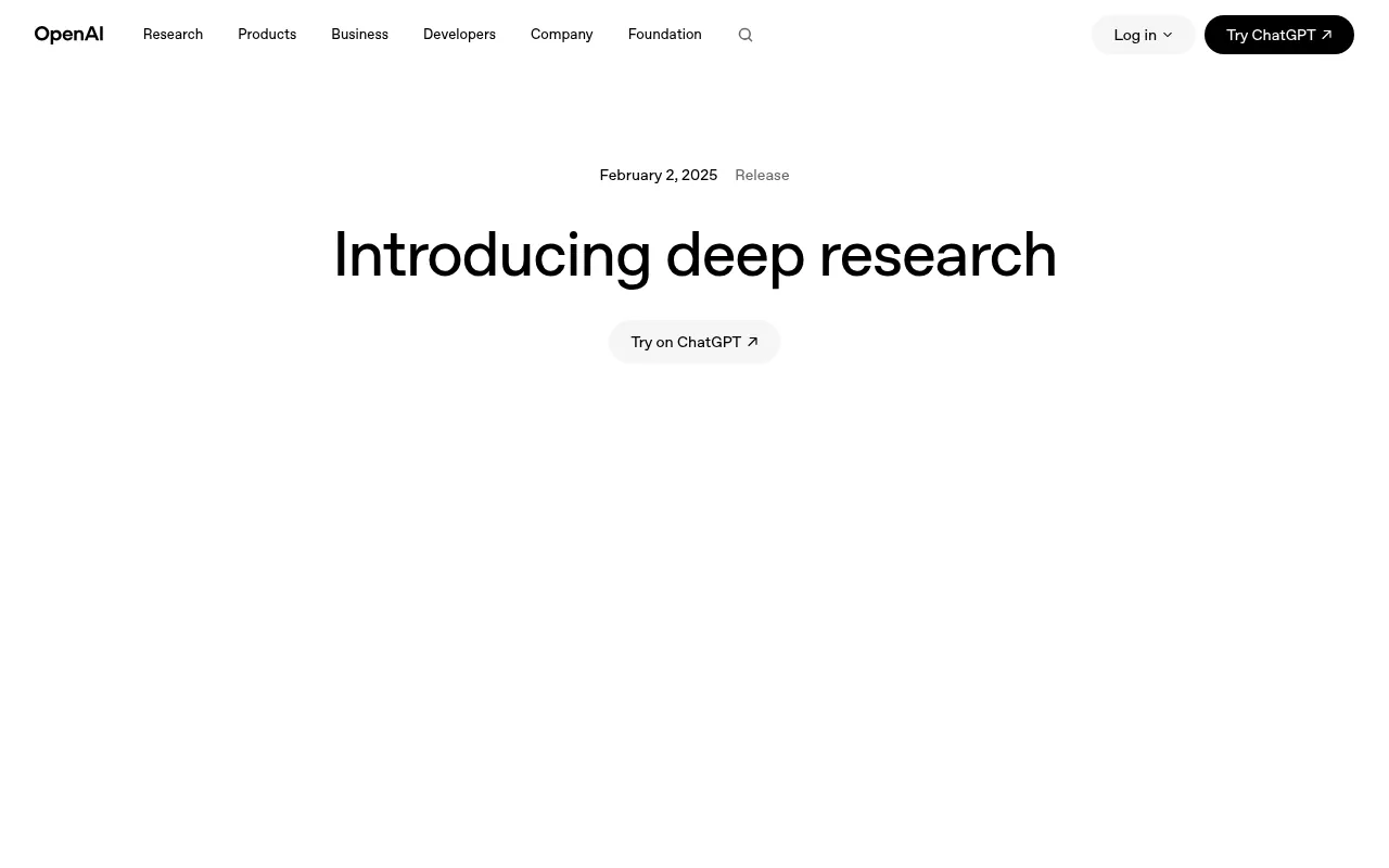OpenAI page introducing deep research in ChatGPT