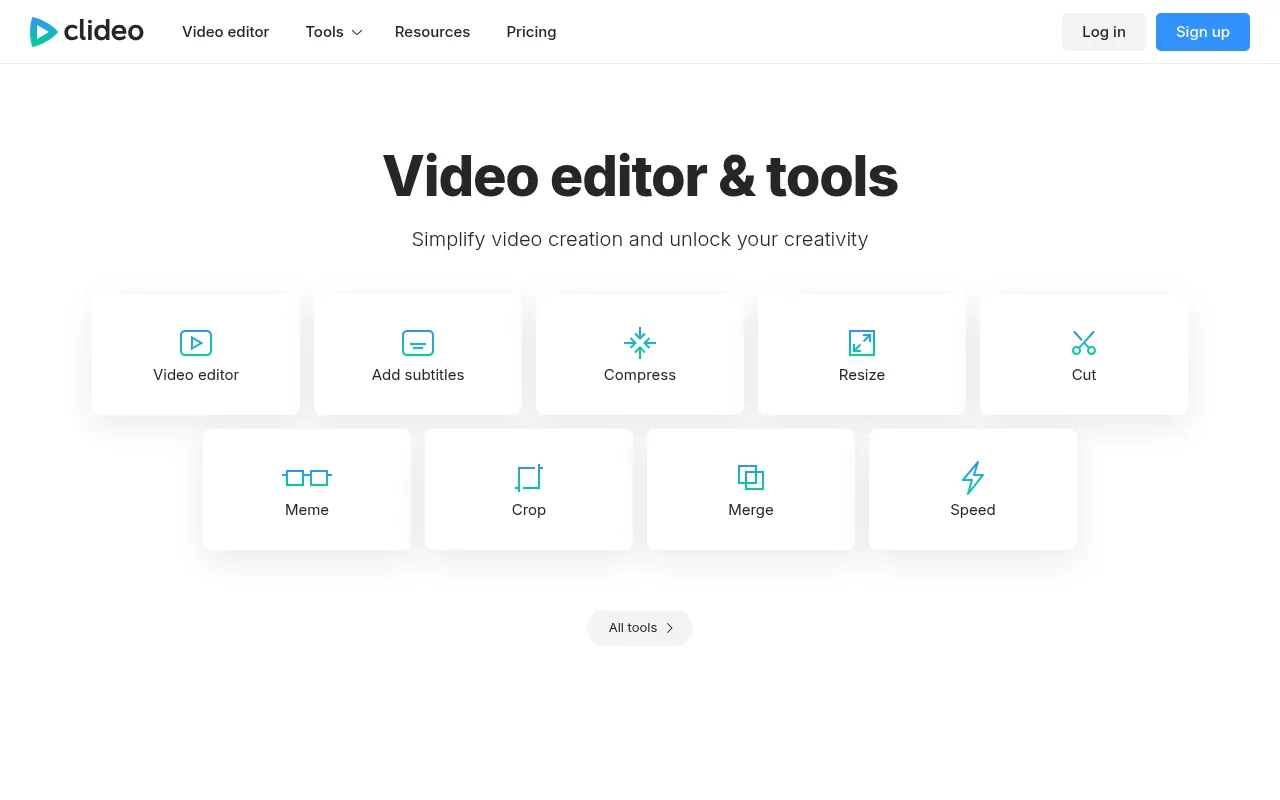 Clideo official homepage with online video tools