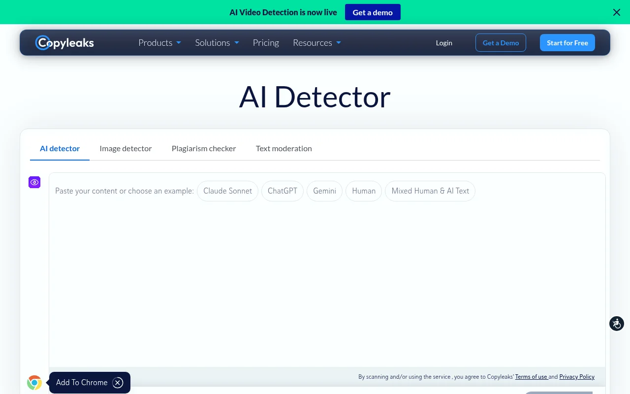Copyleaks AI detector official page