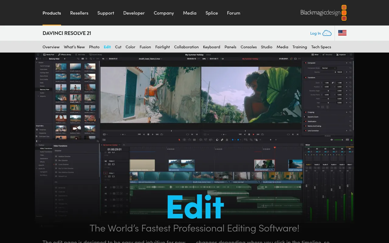 DaVinci Resolve official page, a free CapCut alternative for Windows and macOS