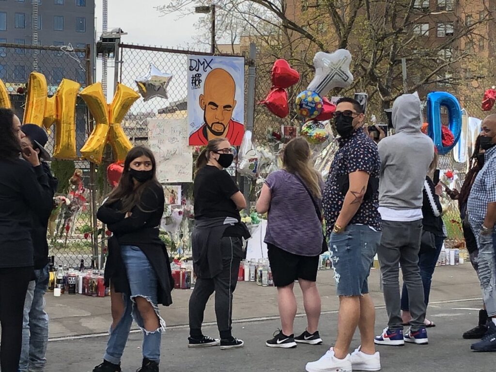 Fans at a DMX memorial outside White Plains Hospital in April 2021, before questions about DMX net worth and his estate