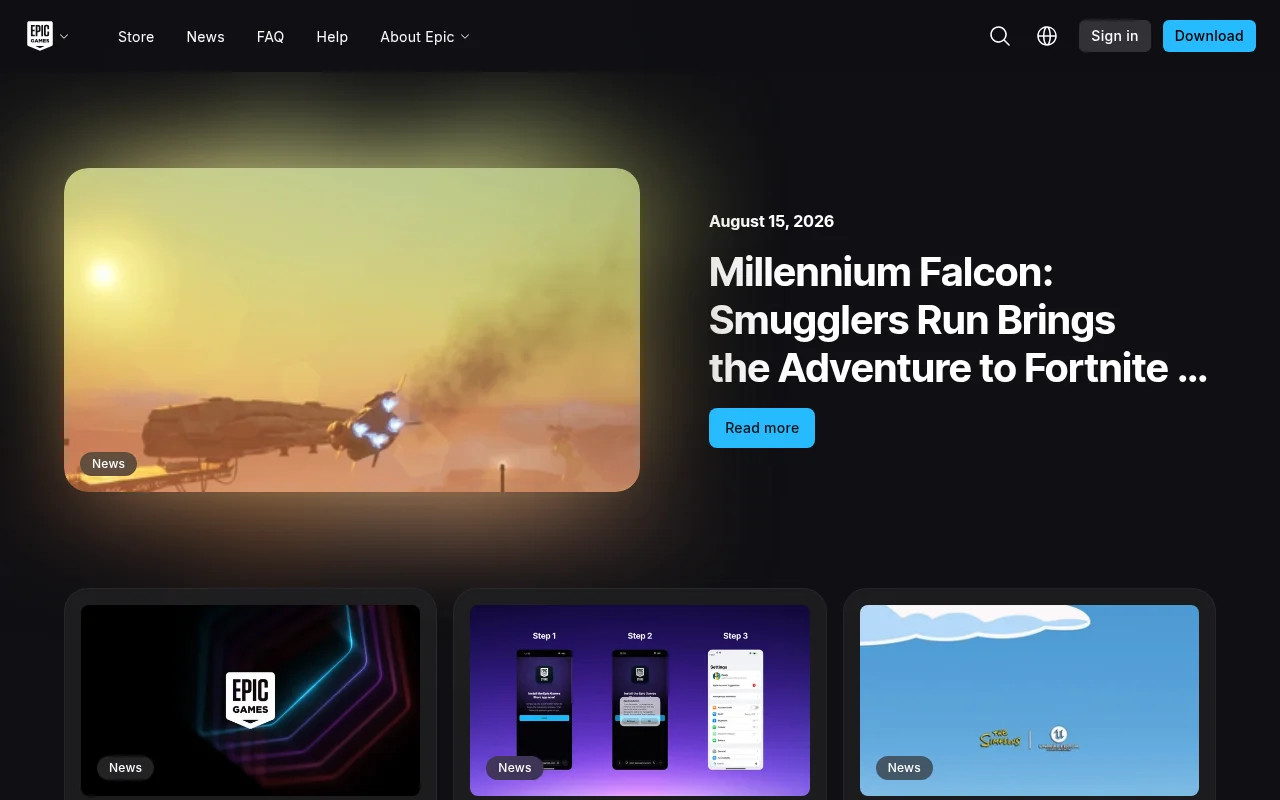 Epic Games official newsroom page