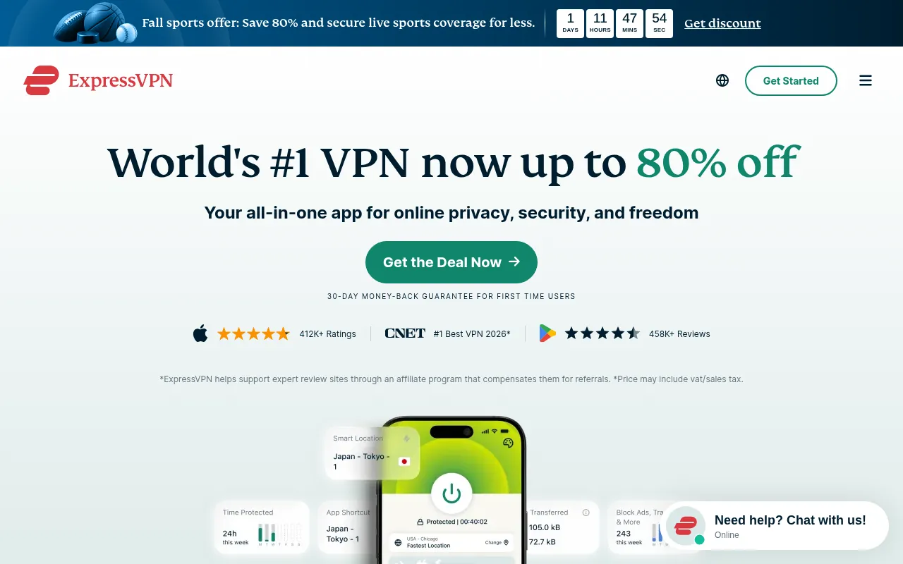 ExpressVPN official homepage as seen from India