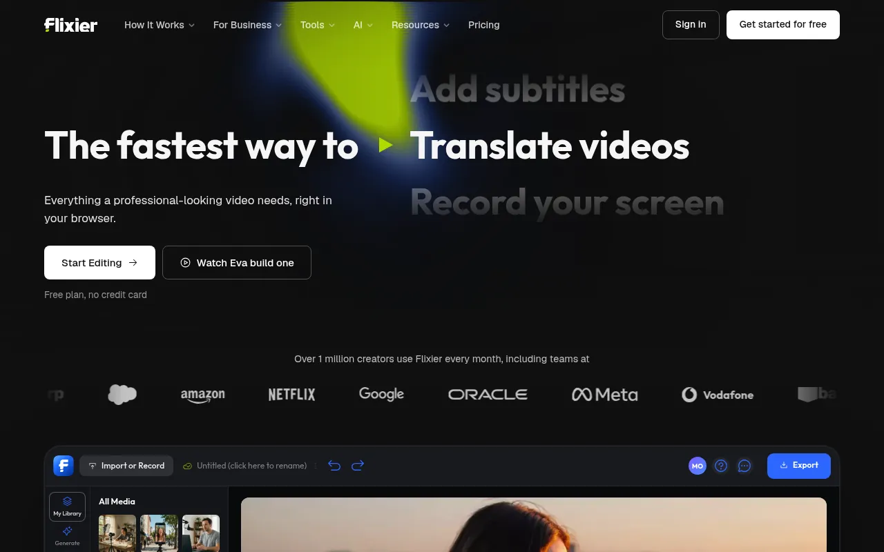 Flixier official homepage, a free online video editor