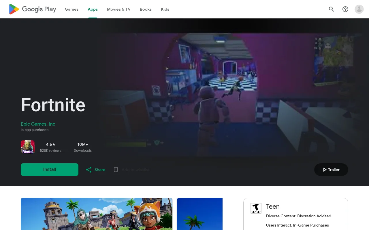 Fortnite on the Google Play Store, official Epic Games listing