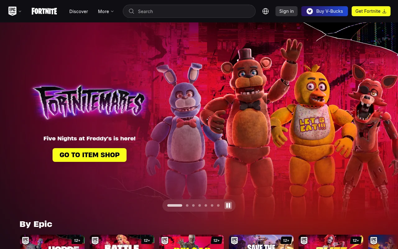 Fortnite official homepage by Epic Games