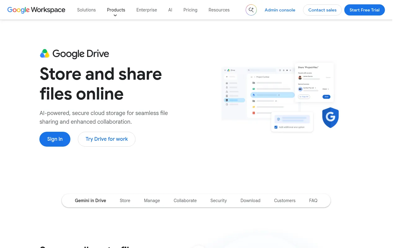 Google Drive official page, free cloud storage with 15 GB for every Google account