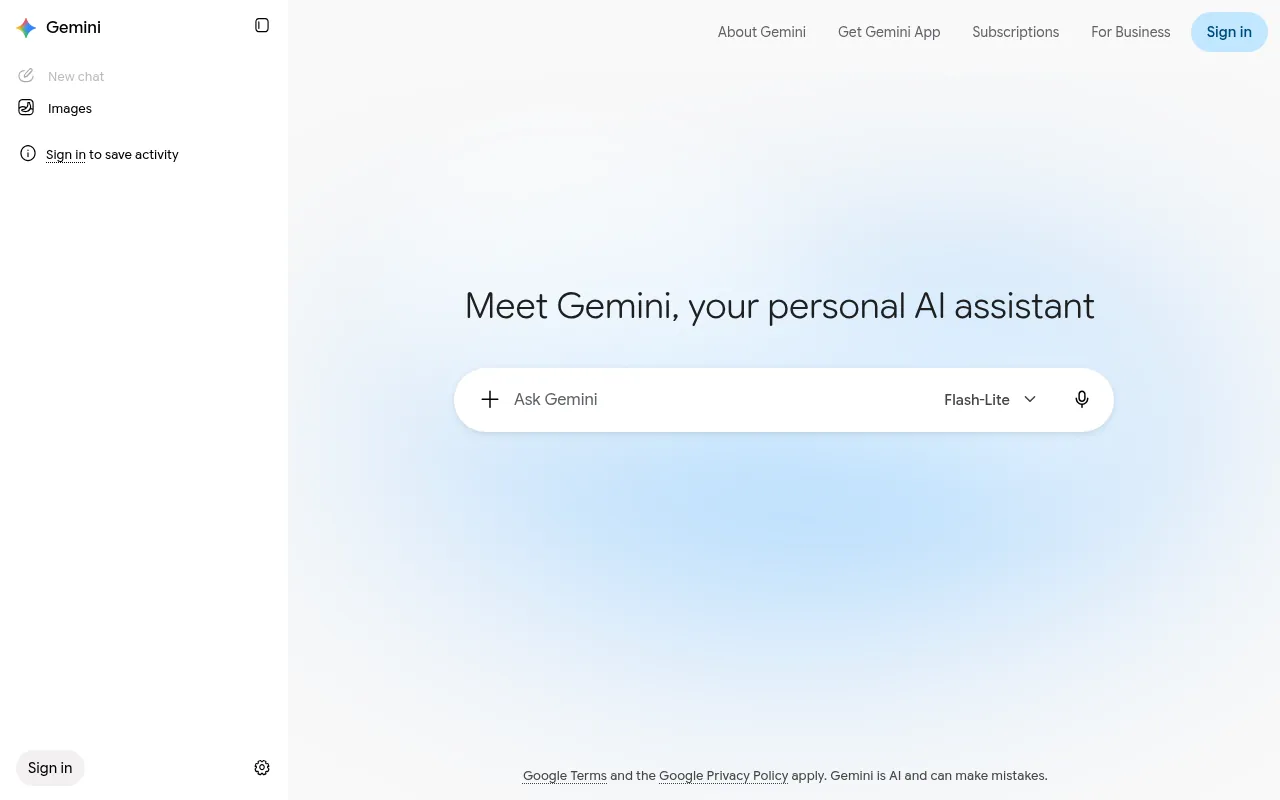 Google Gemini official website, a free AI app from Google