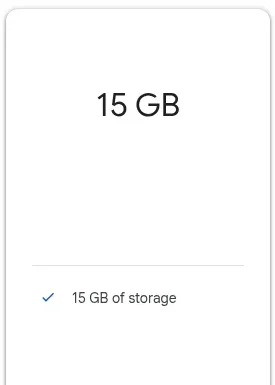 Google One free 15 GB storage tier shown on the official plans page