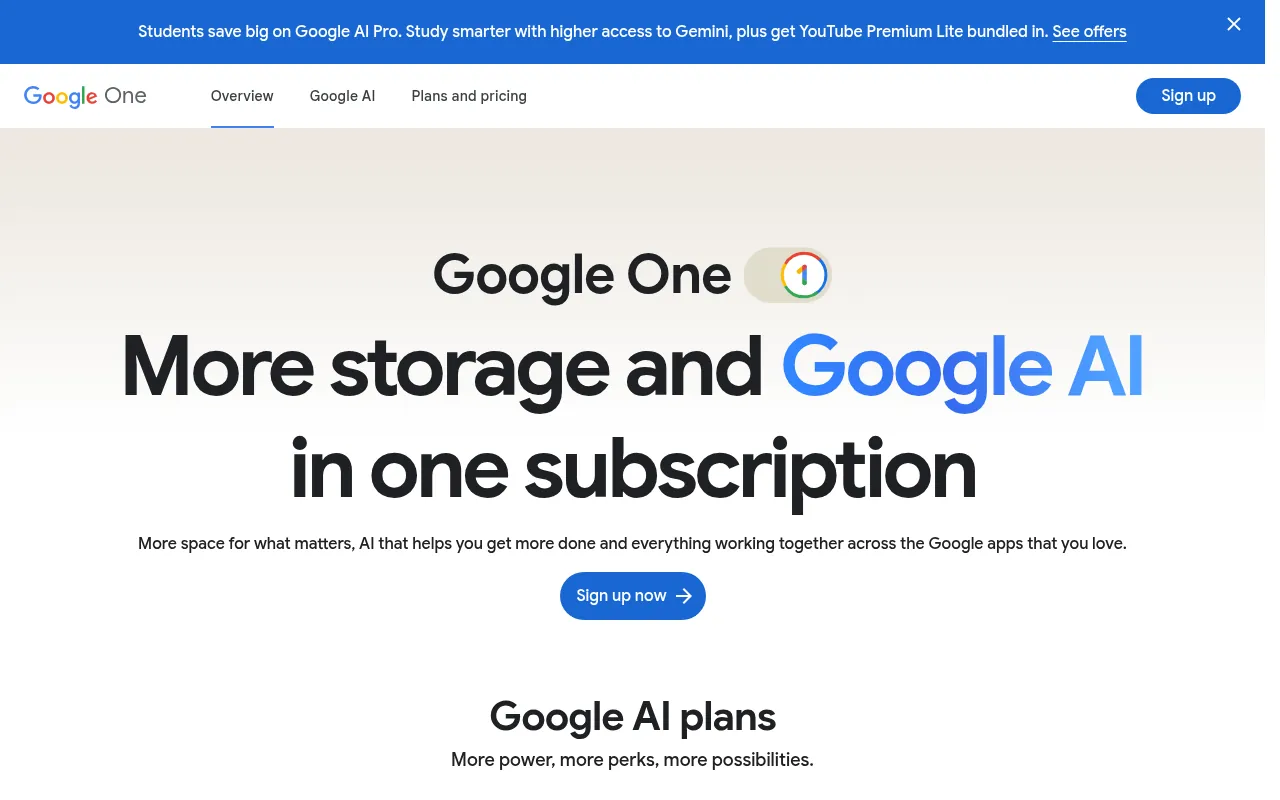 Google One official homepage in India, the subscription behind all Google storage plans