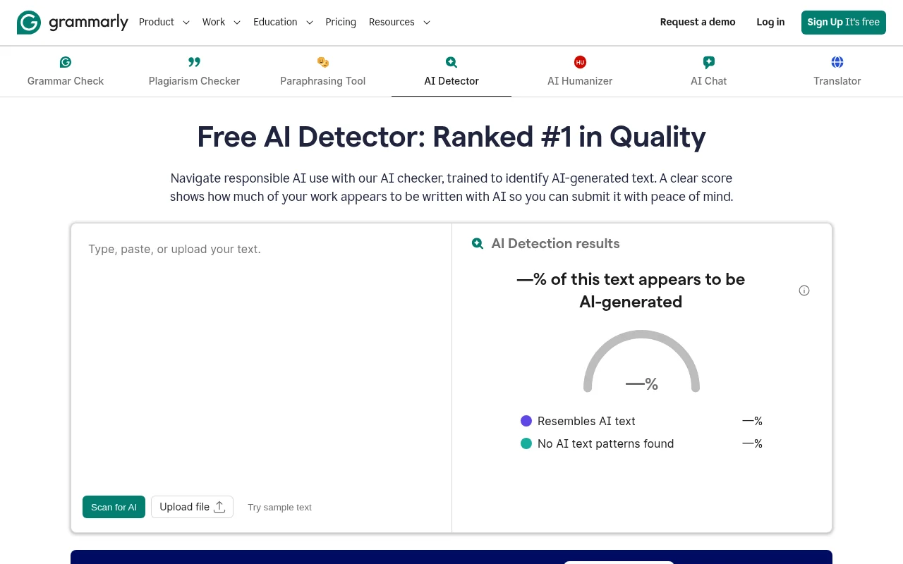 Grammarly free AI detector official page