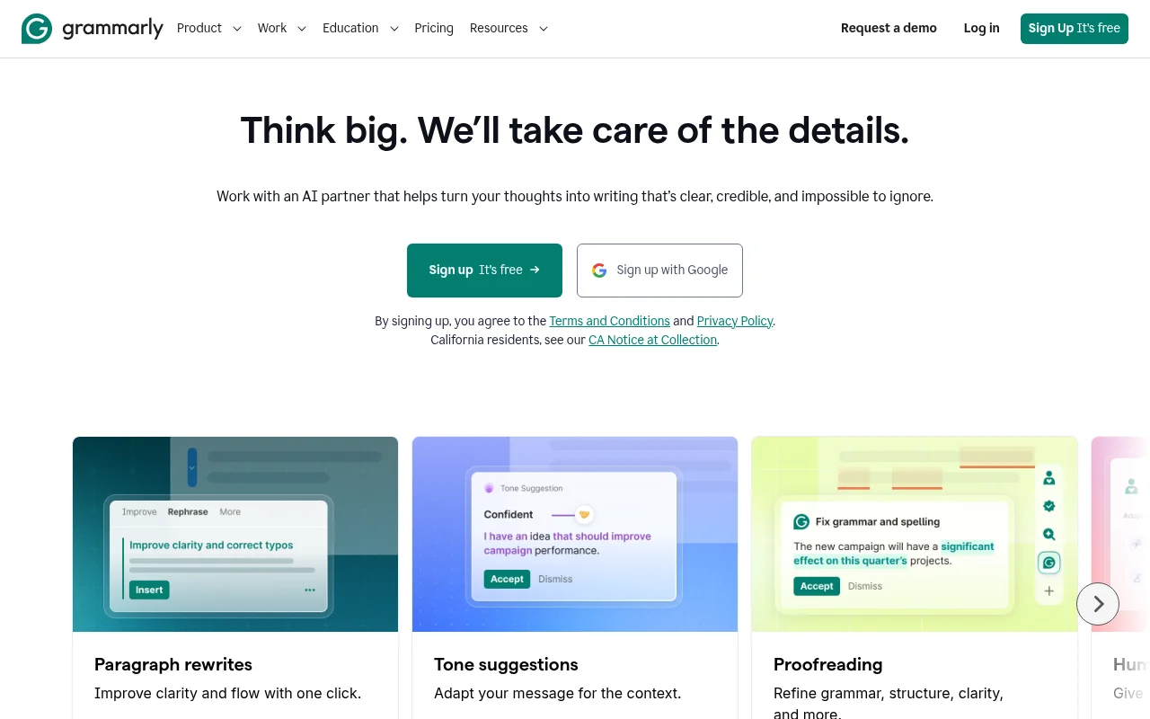 Grammarly official homepage